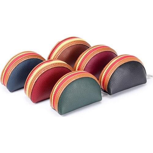 Simple Genuine Leather Coin Purse Women Small Change Pocket Card Holder Female Contrasting Color Zipper Mini Money Bag