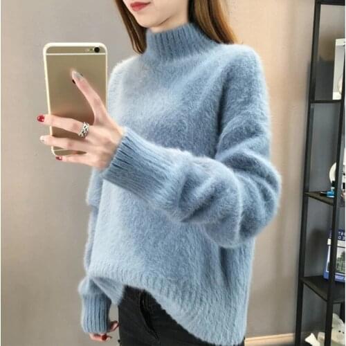 Fluffy Sweater Turtleneck Cashmere Autumn Women Oversized Sweaters Knitted Pull Femme Hiver 2021 Korean Pullover Christmas Pink