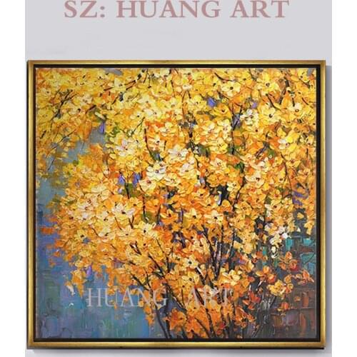 Hand-painted yellow flower thick knife oil painting family wall decoration for the living room cafe hotel clubhouse hall