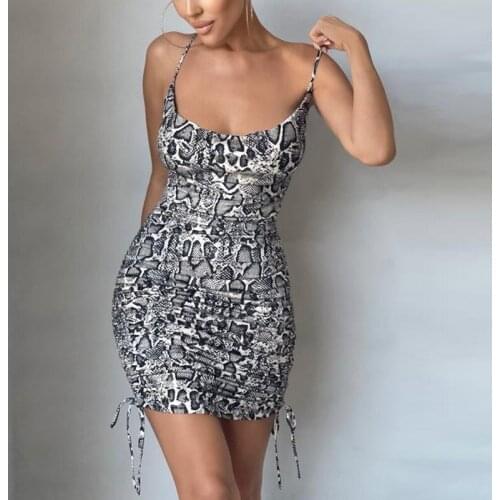Setiadia Summer Woman clothing Serpentine printing Dress Sexy Party Backless Sundress Prom mini dresses for women clothes 2021
