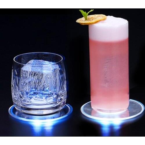 LED Light Coaster With Flash Crystal Ultra-Thin Round Coffee Pad Acrylic Transparent Cocktail Glass Cup Mat Kitchen Accessories