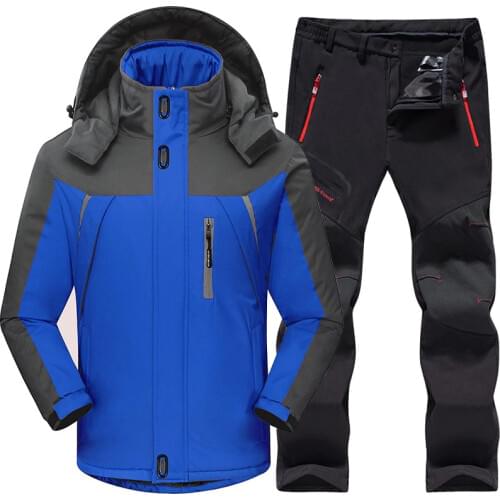 Outdoor Winter Hiking Ski Jacket Suits Mens Windproof Waterproof Thermal Camping Skiing Fleece Jacket + Pants Sportswear sets