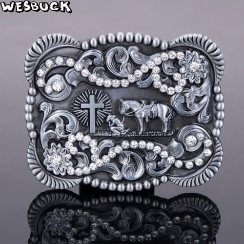 WesBuck Brand Metal Crossing with Big Stone Belt Buckles Vantage for Man Women Western Buckles Horse Boucle Ceinture