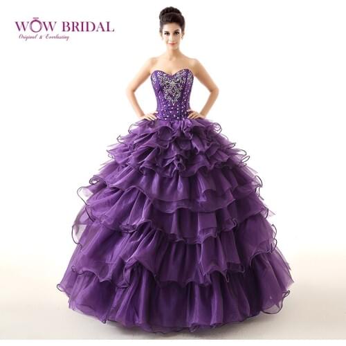 Wowbridal Elegant Quinceanera Dress 2021 Sweetheart Off the Shoulder Crystal Sequins Beaded Organza Tiered Ruffled Ball Gown