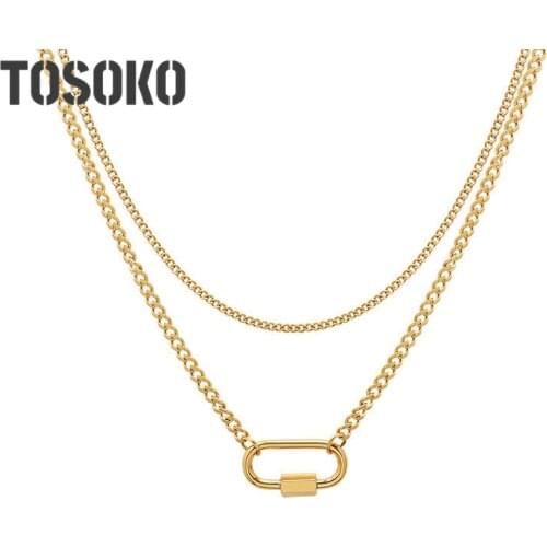 TOSOKO Stainless Steel Jewelry Special Ellipse Buckle With Geometric Abnormity Double Clavicle Chain BSP961