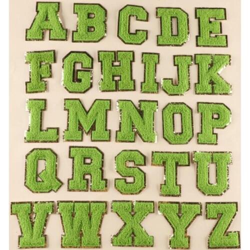 Green Towel Embroidered Letters Sewing On Patch Diy Stripe Badge Alphabet Sequins Patches For Kid Clothing Patches For Jackets