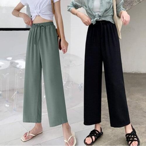 Wide-leg pants womens summer loose and thin casual nine points all-match high waist was thin students Korean sports new style