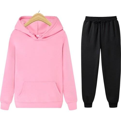 Women Hoodies Tracksuits Fashion Plus cashmere Hooded Sweatshirt Two Pieces Set Casual Long Sleeve Solid Hoodie Sport Pants Suit