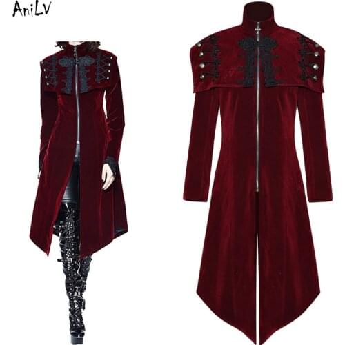AniLV Medieval Gothic Victoria Women Knight Trench Coat Costume Celebration Cross Vampire Viking King SCA LARP Cosplay Clothes