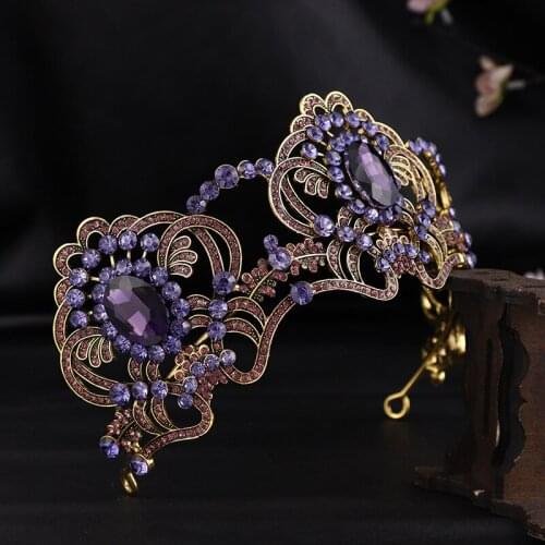 Vintage Purple Crystal Flower Crown for Women Prom Wedding Headbands Tiaras and Crowns Bridal Diadem Pageant Head Ornaments