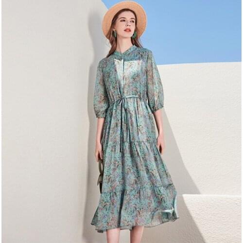 Green silk retro floral maxi dress women femme 2020 summer long work boho beach office sexy party luxury dresses plus size