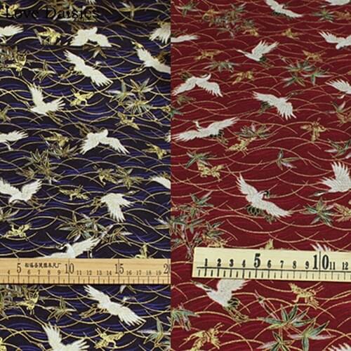 100% Cotton Satin Bronzed Japanese Style BLUE RED Red-Crowned White Crane fabrics for DIY tablecloth Bag Craft Handwork Decor