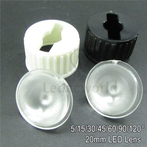 100set 20mm PMMA Optical LED Lenses with White or Black LED lens Holder, Angle 5 15 30 45 60 90 120 Degree For LED Bulbs DIY