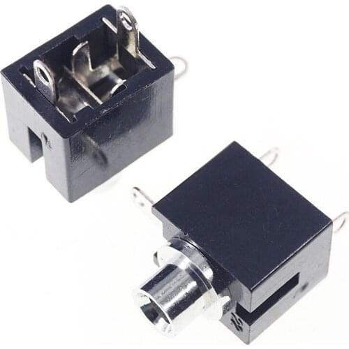 100pcs Phone Jack 2.5 mm Diameter 3 pin mono channel socket For 2 pole earphone plug vertical DC30V 0.5A Panel Mount PCB Solder