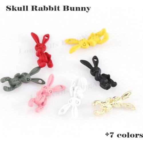 100pcs Skeleton Bunny Ribbit Child Nailart Decal Sweety Pink Cartoon Skull Pendants Ribbit 3D Manicure Nails Decorations 19*9mm
