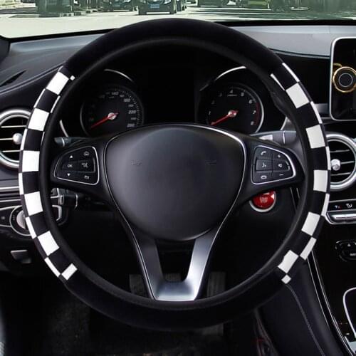 2021 Black And White Grid Fashion Car Steering Wheel Cover Universal Non-slip Accessories
