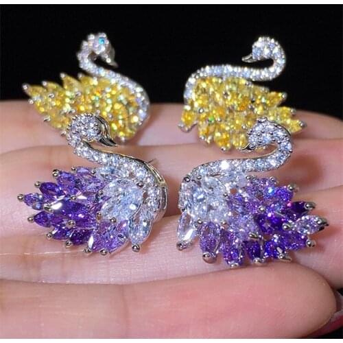 2020 New Design Zircon Stone Elegant Swan Stud Earrings 925 Sterling Silver Earrings for Women Animal Jewelry Birthday Gifts