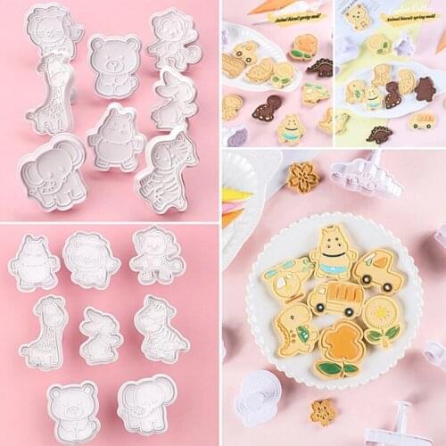 4Pcs/Set Rabbit Monkey Plastic Biscuit Mold DIY Kitchen Cake Tools lion elephants Cookie Cutter Stamp Fondant Embosser Die