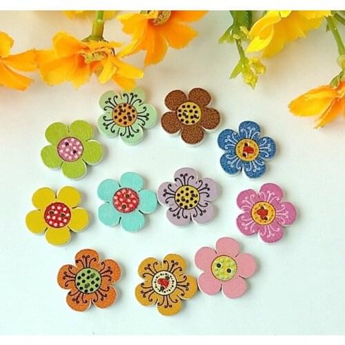 50pcs/lot scrapbooking supplies buttons 20mm flower shape Bulk scrapbooking flowers painting wooden buttons decorative butones