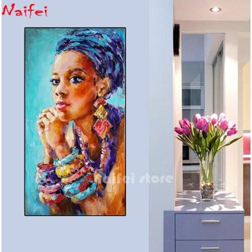 DIY Diamond Painting Cross Stitch african woman Needlework 5D Diamond Mosaic Traditional girl Painting Full Diamond Embroidery