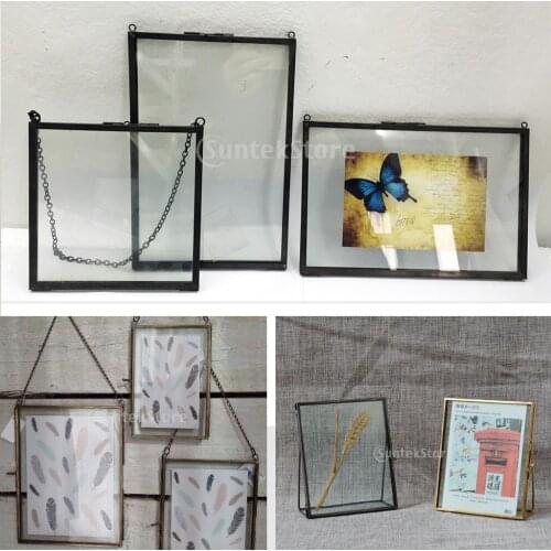 Antique Brass Glass Picture Photo Frame with Chain Wall Hanging Retro Portrait Display Frame Holder Home Decorations Golden