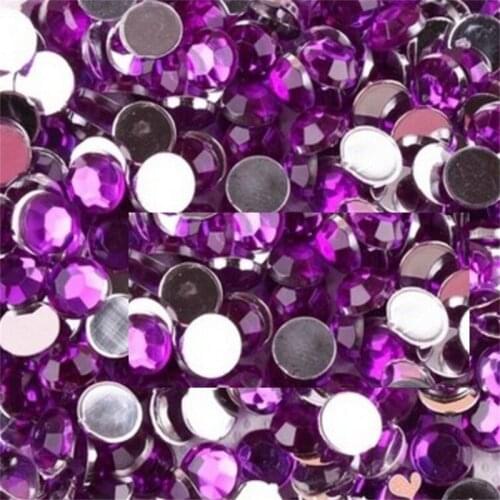 2-12MM DIY Bling Deep Purple Round Acrylic Rhinestones Faceted Flatback Acrylic Stones no Glue for Hand Craft Arts Decoration