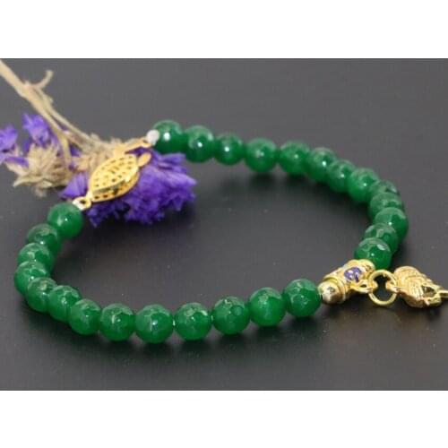 Bohemia style 6mm green natural stone chalcedony jades faceted round beads cloisonne women bracelet diy jewelry 8inch B2716