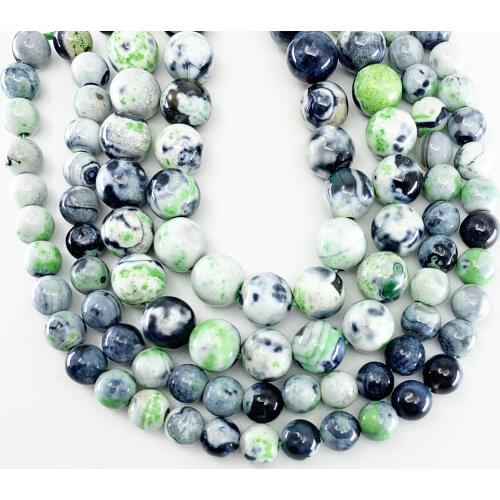 1 strand/lot 6 8 10 mm Natural Stone Green Flame Agates Bead Round Loose Spacer Beads For Jewelry Making Findings DIY Bracelet