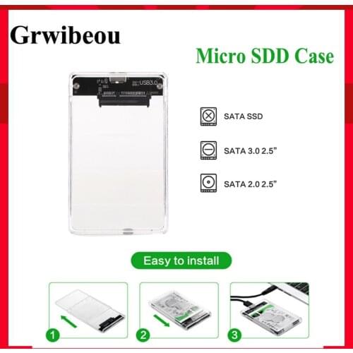 Grwibeou USB 3.0 HDD Case Enclosure 2.5 Inch Serial Port SATA SSD Hard Drive Cases Support 2 TB Transparent Mobile External HDD