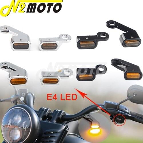 Black/Chrome Mini E4 LED CNC Turn Signal Light for Harley Touring Softail Dyna Street Bob Fat Bob LowRider Wide Glide Switchback