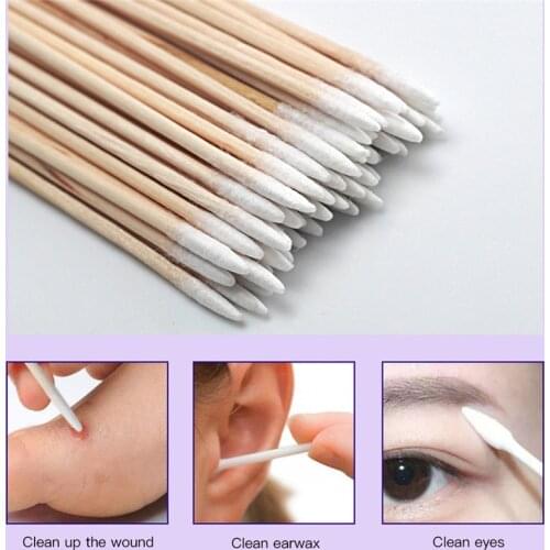 100pcs Wood Cotton Swab Cosmetics Permanent Makeup Health New Ear Jewelry Clean Sticks Buds Tip Wood Cotton Head Swab