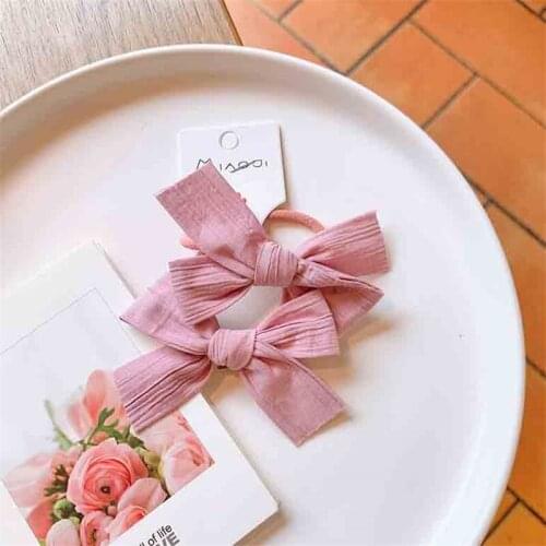 Childrens Fabric Bow Tie Head Rope Korean Version Of The New Solid Color Rubber Band