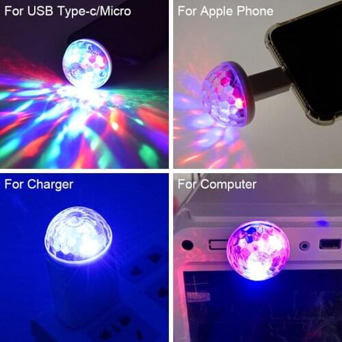 DJ Voice Control Car Decorative LED Lamp Magic Ball Light RGB Interior Lights USB Crystal Stage Lights Mini Atmosphere Lights