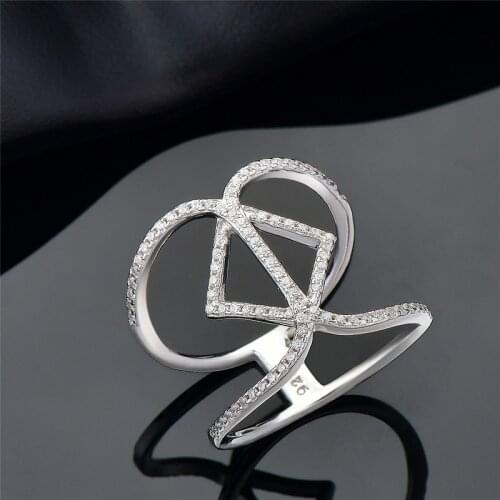 DY 925 Sterling Silver Ring Micro Pave Clear Cubic Zirconia Cross Square Fancy Finger Ring For Women Fashion Accessories Jewelry