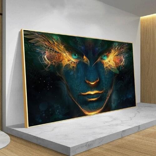 Fantasy Dark Face With Gold Light Decorative Poster And Prints Abstract Wall Art Canvas Painting For Living Room Mural Pictures