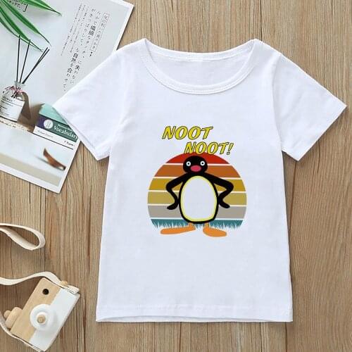 Aesthetic Girl T-shirt Cute Pingu Noot Noot Printed Kids Summer Clothing Cozy Soft Girls Boys Tops Korean Fashion Child Camiseta