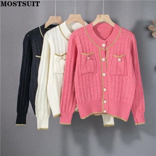 Chic Elegant Knitted Cardigan Woman Sweaters Fall Winter 2021 New Long Sleeve O-neck Button Up Jacket Knitted Loose Coats Tops