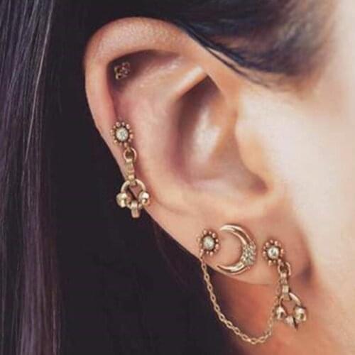 Korean Version Of Creative Popular Fashion Unique Punk Style Moon Ring Earrings Womens Jewelry