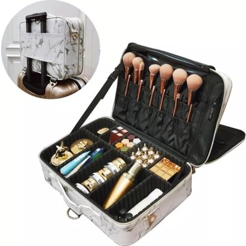 2021 New Large Capacity Cosmetic Bag Professional PU Leather Waterproof Adjustable Space Travel Tattoo Beauty Makeup Tool Case