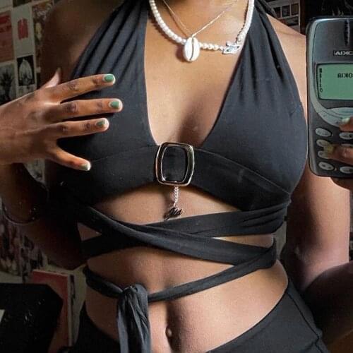 Crop Top Sexy Backless Self Cultivation Deep V Bandage Halter Corset Top New Summer ClothIing