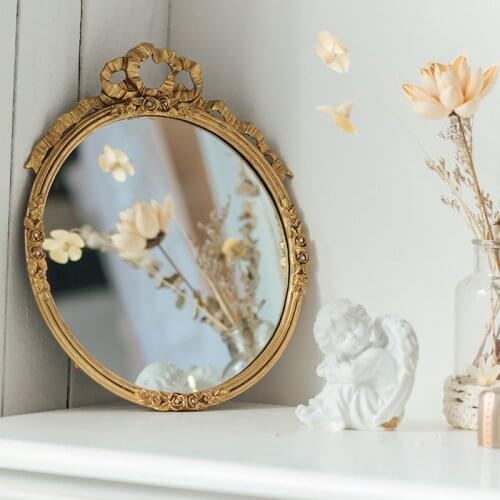Round Antique French Gold Framed Mirror for Wall