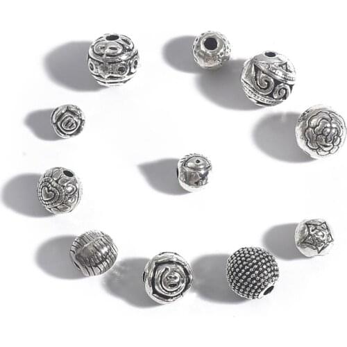 10-50pcs New Metal Loose Beads Round 5 6 7 8MM Spacer Beads Pattern for DIY Jewelry Bracelet Necklace Handmade Accessories