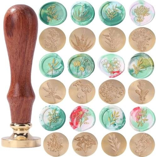 Round Plants Grasses Flowers Wax Sealing Stamp Head w/o Handle Copper Seal Stamps Wedding Invitation Craft Making Tools Decorati