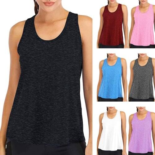 Summer Women Sporty Solid Color Sleeveless O Neck Sleeveless Quick Dry Raceback Vest Loose female clothes gym