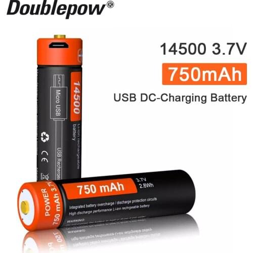 Doublepow 14500 750mAh 3.7v USB Li-ion Rechargeable Batteryin Actual Capacity USB DC-Charging Advanced Intelligent Cell