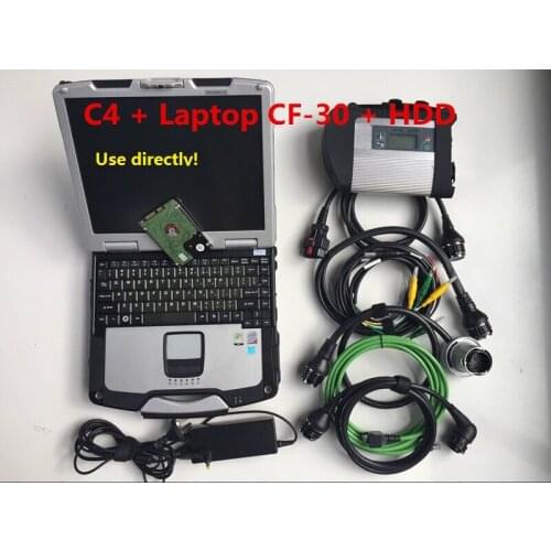 MB STAR C4 multiplexer with CF30 laptop toughbook CF-30 software 500G HDD car and truck diagnosis ready to use best quality