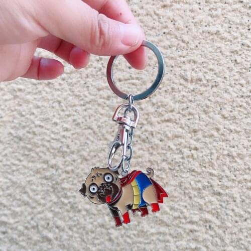 Fashion jewelry Cute pug Key chain Bag Charm Car keyring Men And Women gift Lucky dog Pet lover Keychains