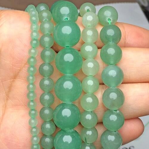 Natural Green Aventurine Jades Stone Beads Smooth Round Loose Spacer Bracelets For Jewelry Making DIY Accessories 4/6/8/10/12MM