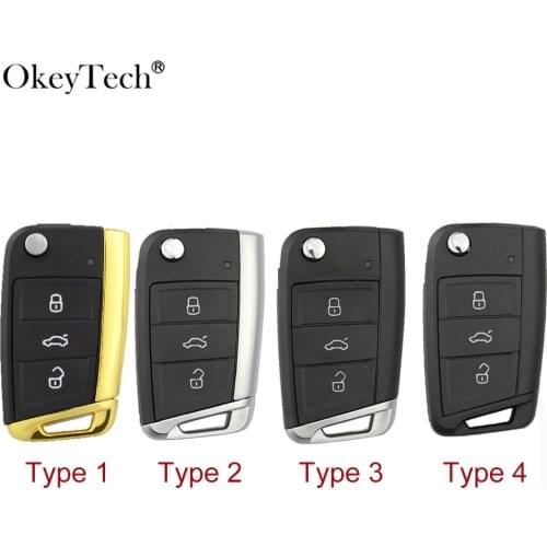 OkeyTech For V W Golf 7 MK7 Skoda Octavia Seat 3 Button Car Key Shell Filp Folding Replacement Remote Cover Case Fob Uncnt Blade