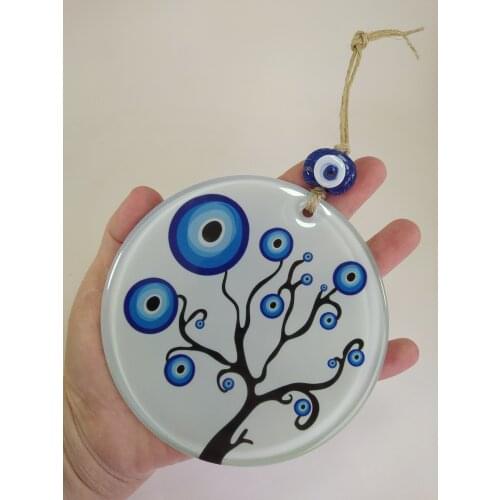 Life Tree Wall Pendant Evil Eye Decor 12 cm Fused Glass Bead Turkish Big Amulet Talisman Charm Protector Boho Home / Room Decor